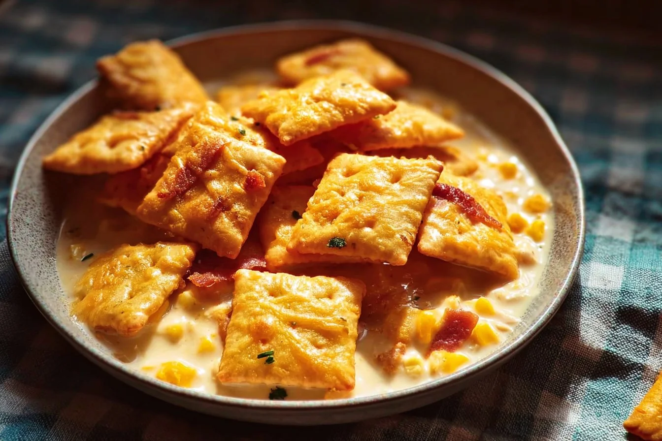 Plate of crispy homemade cheese crackers fresh from the oven