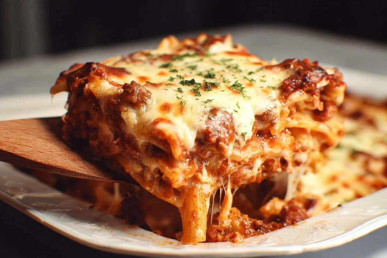 A delicious serving of lazy lasagna topped with cheese and herbs.