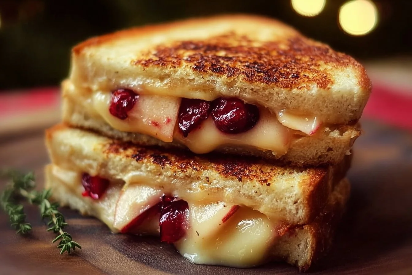 Apple and Cranberry Grilled Cheese Sandwich with melted cheese