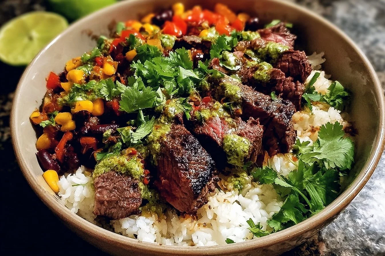 Cilantro lime steak bowl with fresh ingredients and vibrant flavors