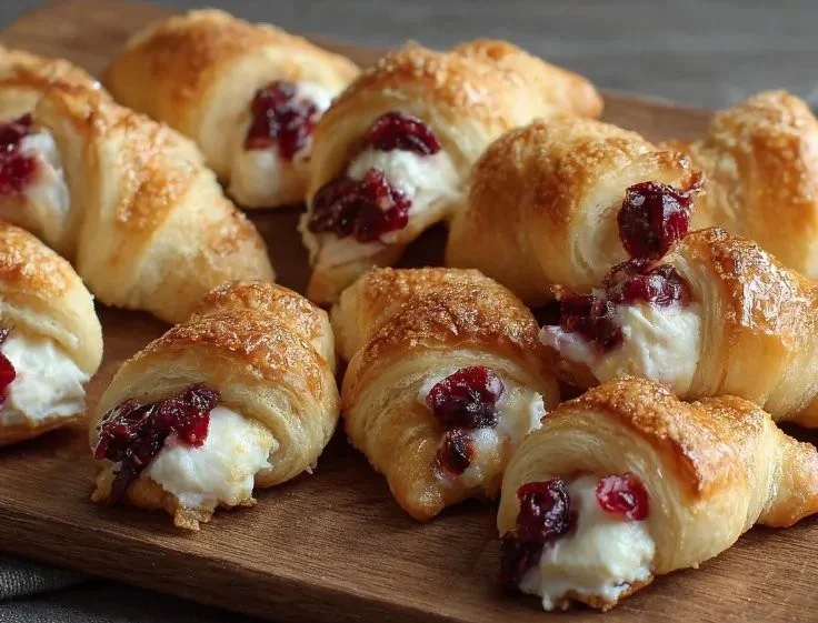 Cranberry Cream Cheese Crescent Bites on a decorative plate, ready to serve.