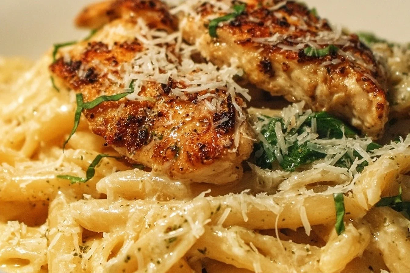 Creamy Garlic Parmesan Chicken Pasta served on a plate