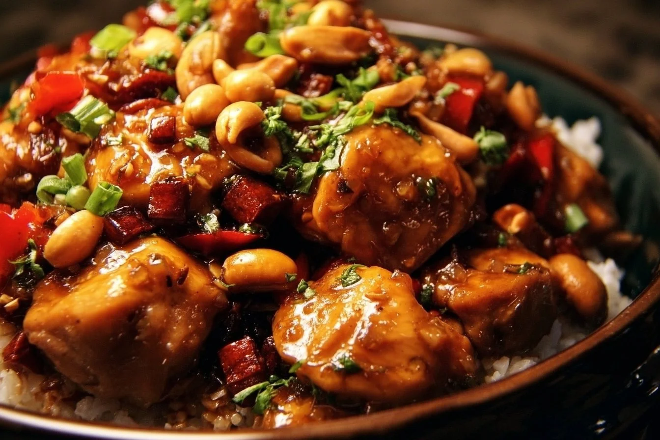Delicious Crockpot Kung Pao Chicken with vibrant vegetables and peanuts.