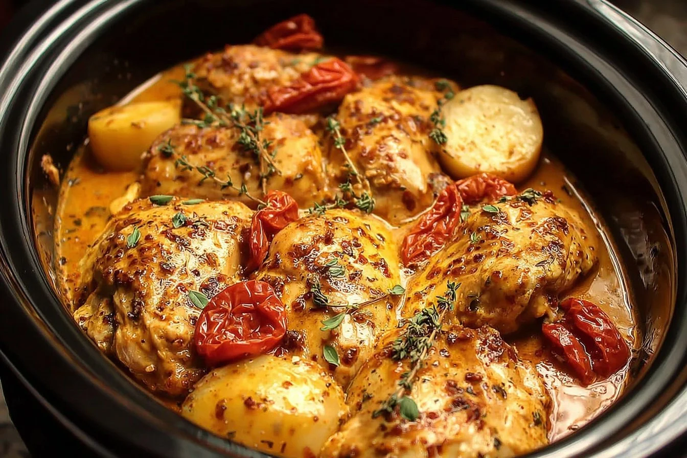 Delicious Dump & Go Crockpot Marry Me Chicken recipe ready to serve.