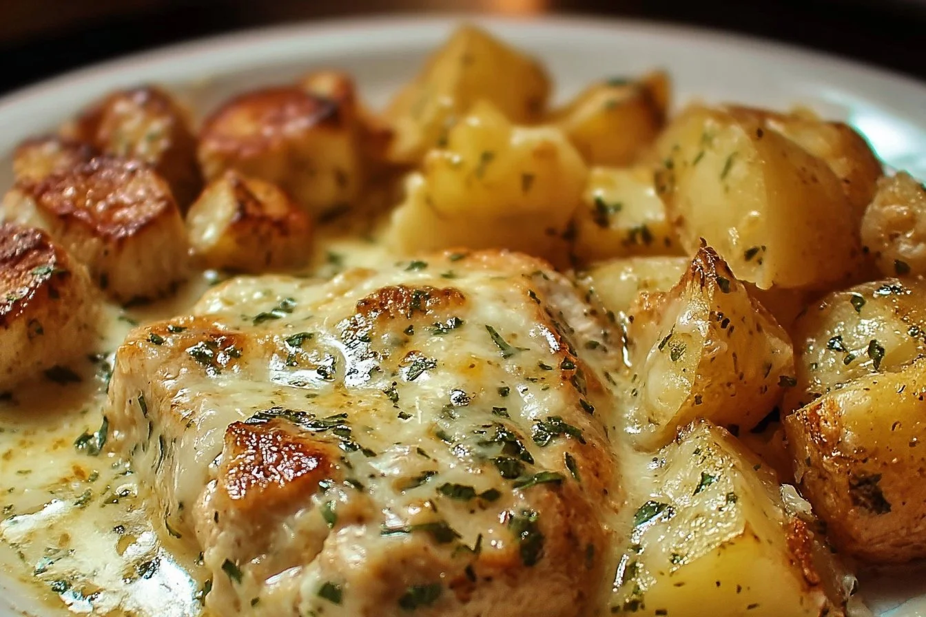 Delicious Garlic Parmesan Chicken and Potatoes in a crockpot