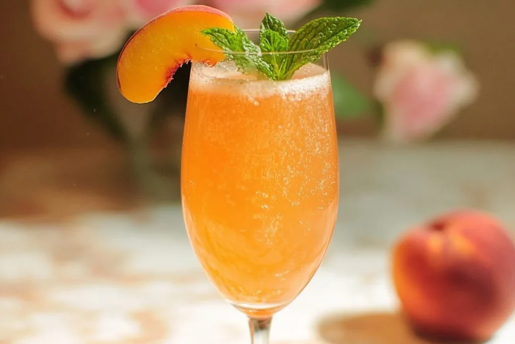 Refreshing Peach Bellini mocktail served in a cocktail glass