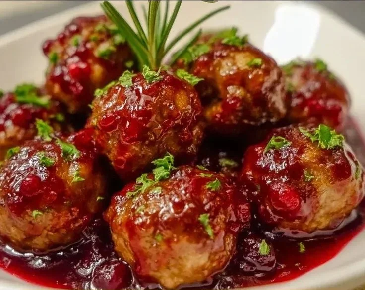 Delicious quick cranberry meatballs served on a platter