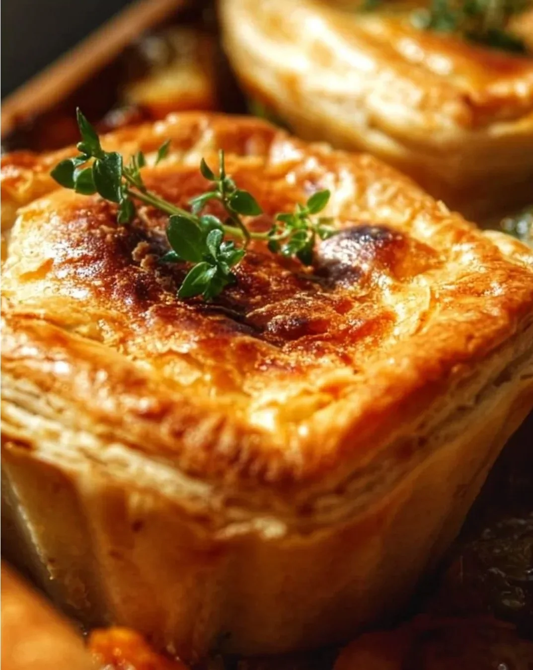 Roasted Autumn Vegetable Pot Pies in a rustic setting with fresh ingredients.