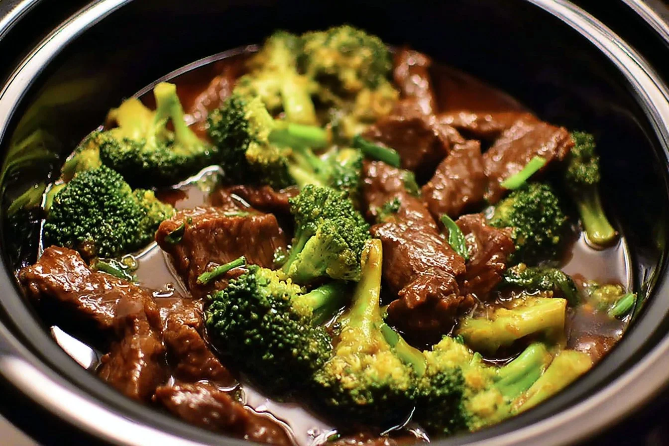 Savory Crock Pot Beef and Broccoli served in a bowl