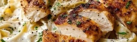 Creamy Chicken Alfredo Pasta served in a bowl with parsley garnish