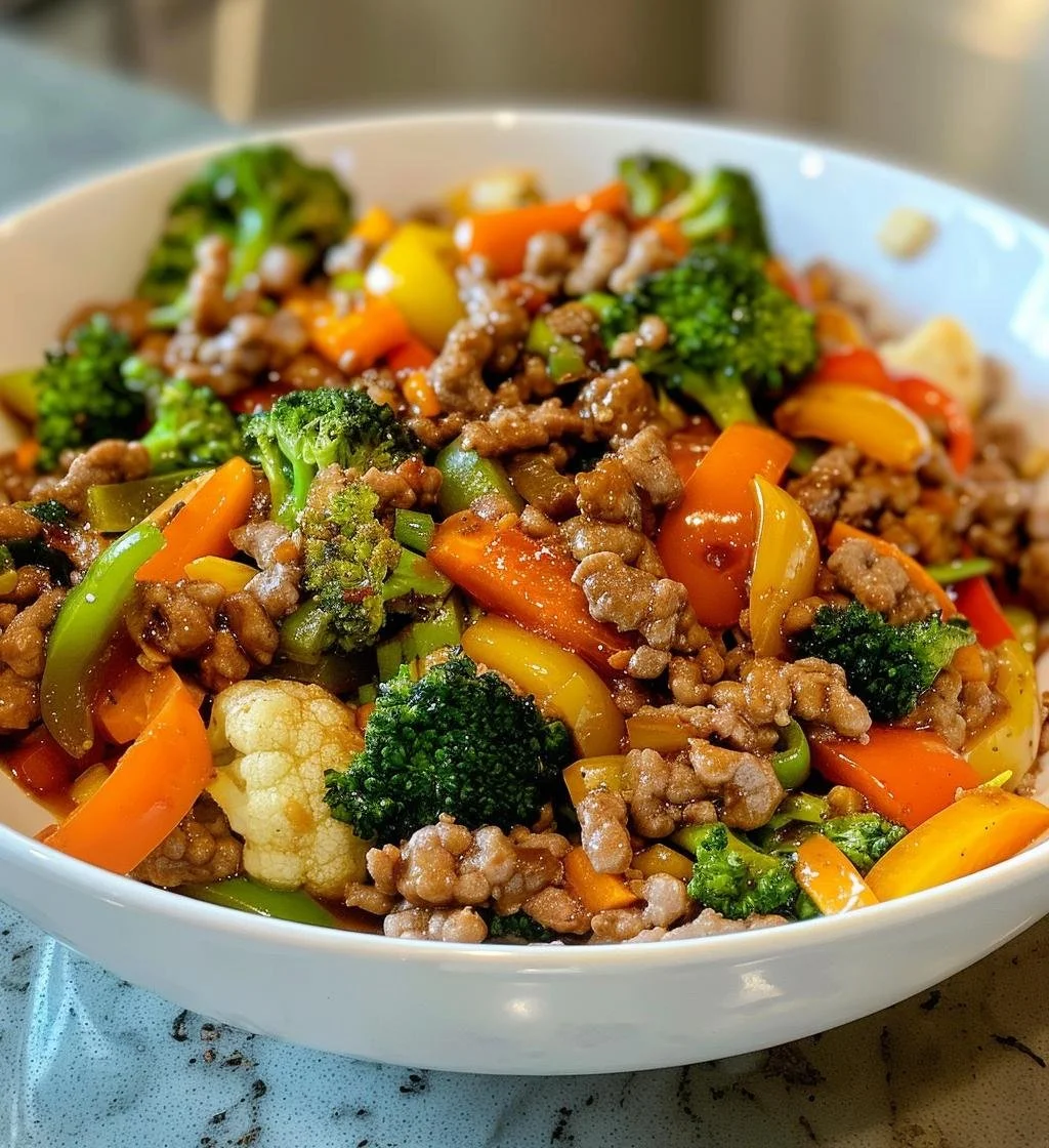 Delicious Chinese ground beef stir fry recipe with vibrant vegetables