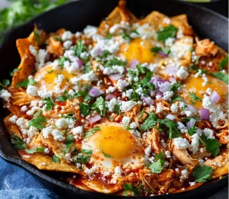 Healthy chilaquiles made with fresh ingredients and colorful toppings.