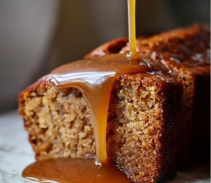 Delicious homemade banana syrup drizzled over pancakes