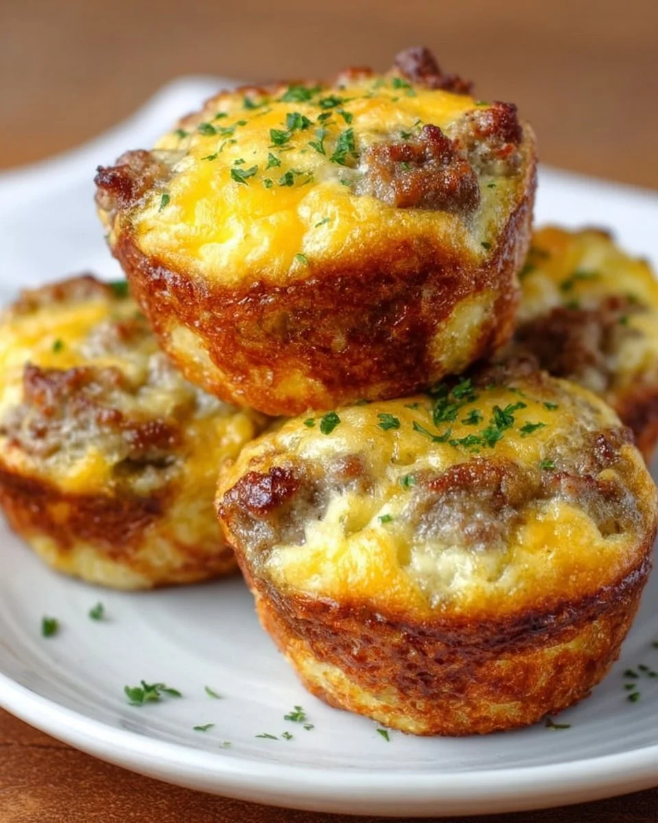 Low Carb Sausage Egg Muffins ready to serve on a plate.
