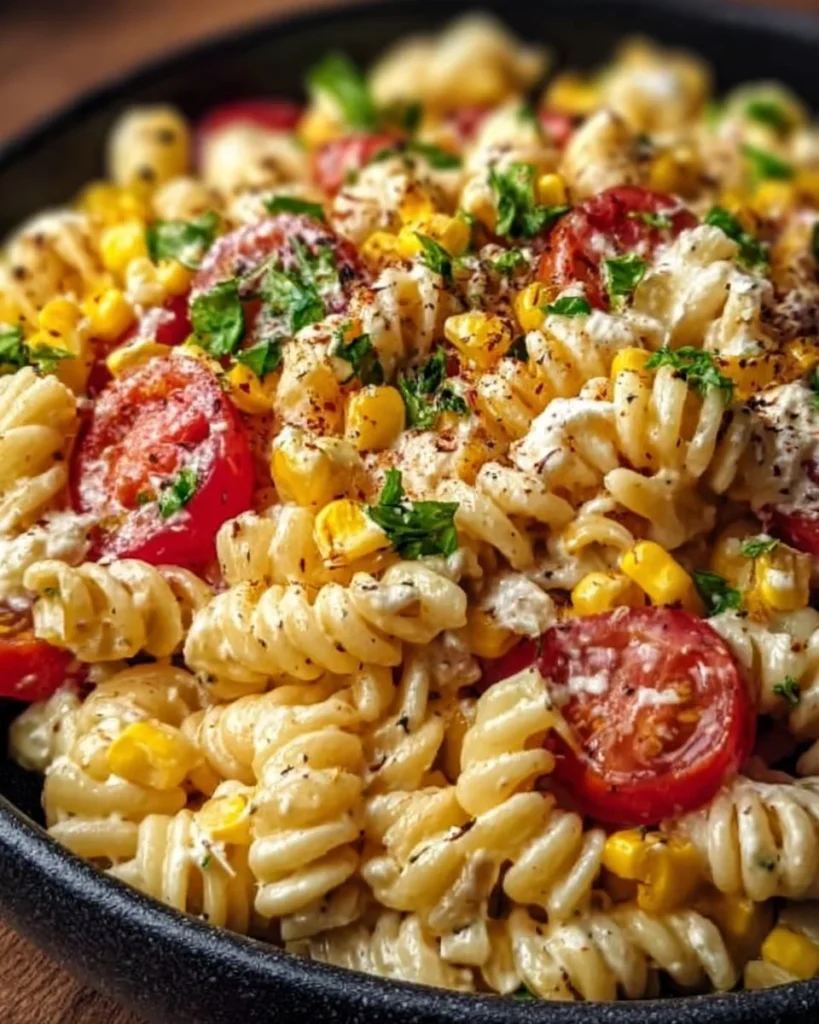 Delicious Mexican Street Corn Pasta Salad served in a bowl