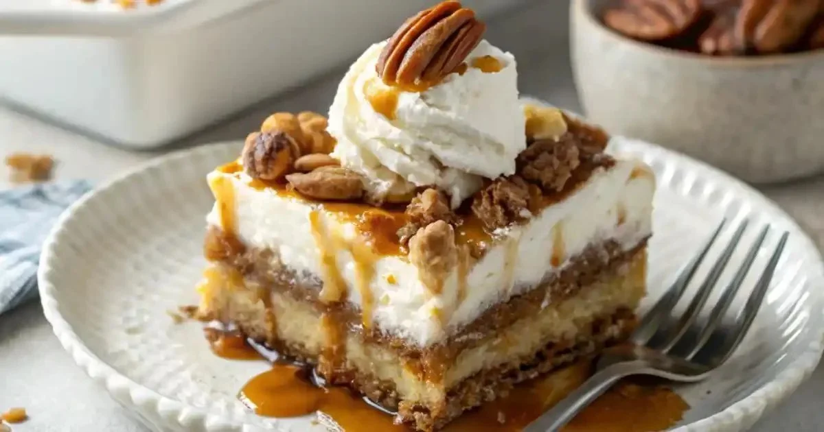 Delicious Pecan Pie Lasagna with creamy layers and pecan topping