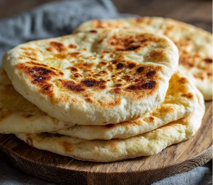 Freshly baked sourdough pita bread ready to be served