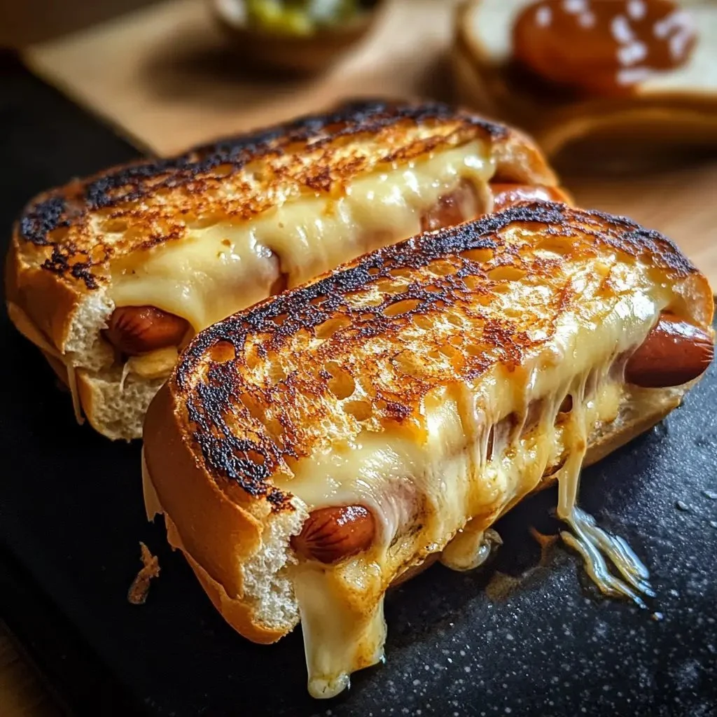 Delicious air fryer grilled cheese hot dogs served on a plate