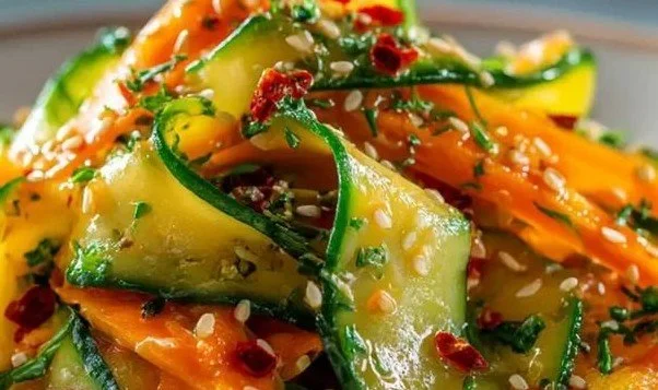 Colorful Asian Carrot Salad with fresh herbs and vegetables