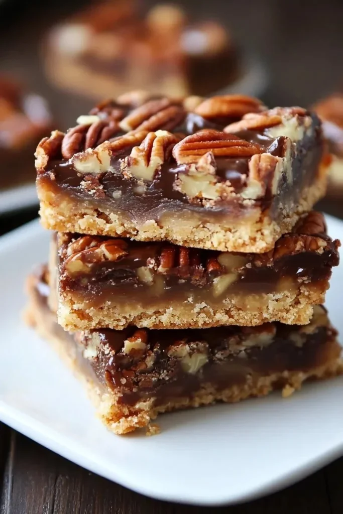 Delicious homemade Pecan Turtle Bars with caramel, chocolate, and pecans