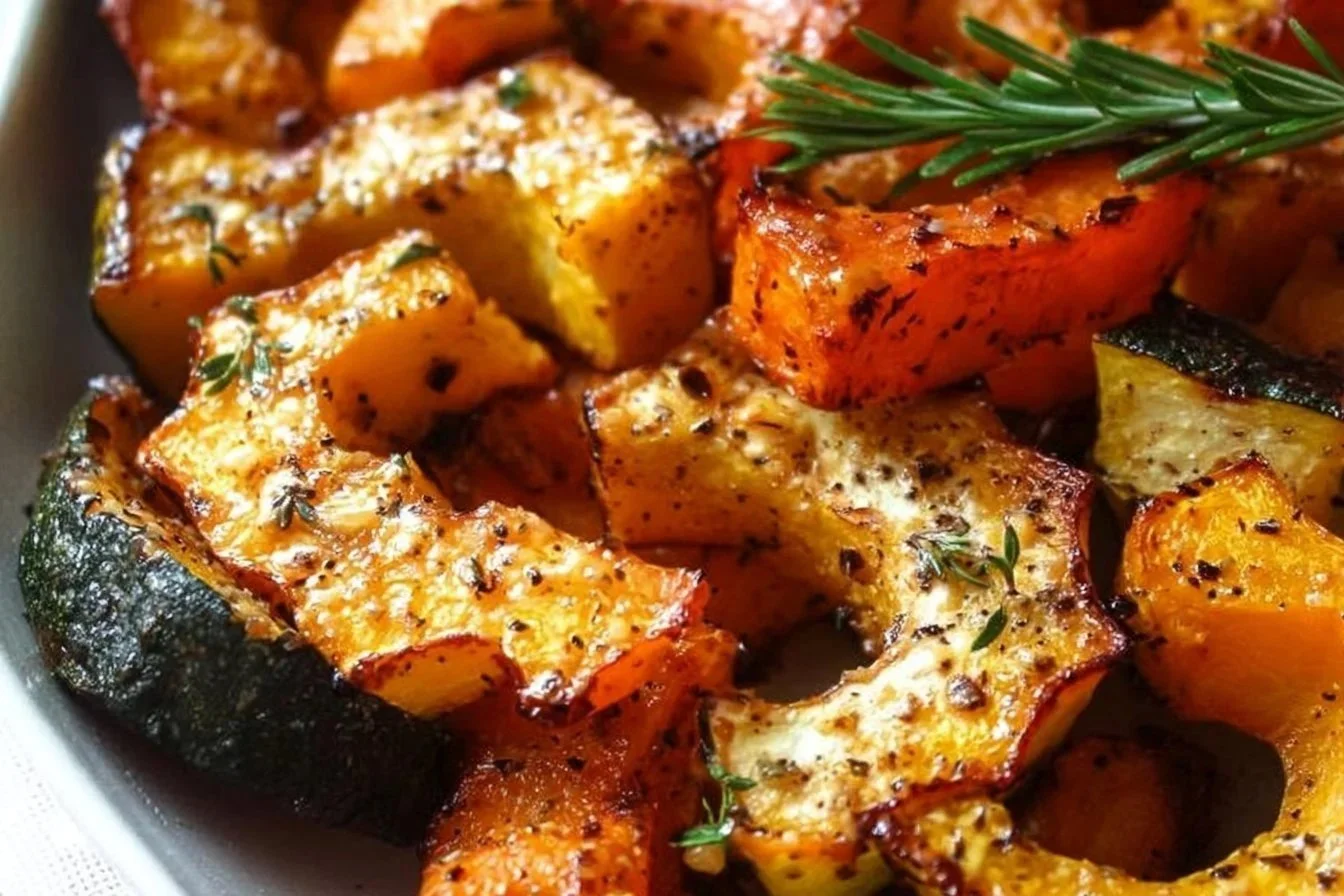 A colorful assortment of roasted vegetables including carrots, bell peppers, and zucchini